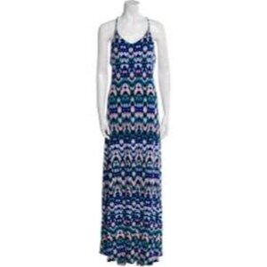 Cynthia Rowley Sleeveless Maxi Dress Blue & White Ikat Print Womens Size M Polye